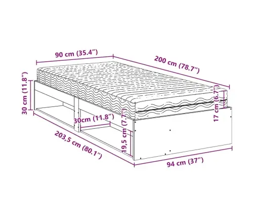 Lova Su Čiužiniu, Balta, 90X200cm Pušies Medienos Masyvas