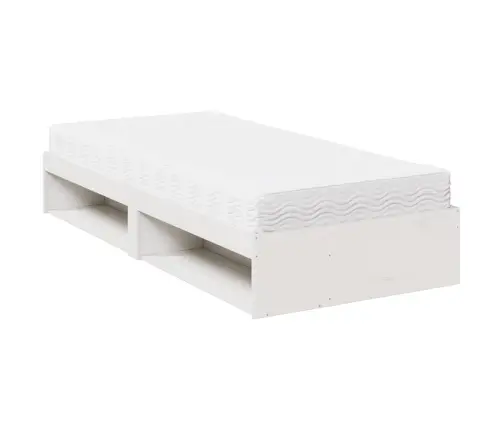 Lova Su Čiužiniu, Balta, 90X200cm Pušies Medienos Masyvas