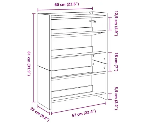 Apavu Plaukts, Balts, 60X25X81 Cm, Inženierijas Koks Vidaxl