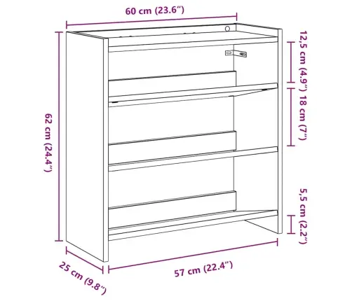 Apavu Plaukts Ozolkoka Krāsa 60X25X62 Cm Inženierijas Koks Vidaxl