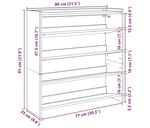 Apavu Plaukts Ozola Krāsa 80X25X81 Cm Inženierijas Koks Vidaxl
