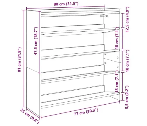 Apavu Plaukts Koka Krāsā 80X25X81 Cm Inženierijas Koks Vidaxl
