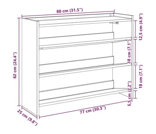 Apavu Plaukts Koka Krāsā 80X25X62 Cm Inženierijas Koks Vidaxl