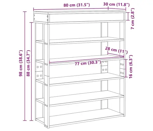 Apavu Plaukts Pelēka Ozola 80X30X98 Cm Inženierijas Koks Vidaxl