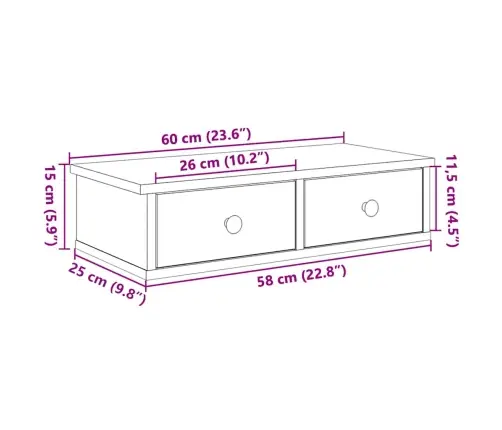 Sienas Plaukts Ar Atvilktnēm Koka Krāsā 60X28X15 Cm Vidaxl
