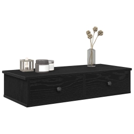 Sienas Plaukts Ar Atvilktnēm Melns 80X34X17Cm Inženierijas Koks Vidaxl