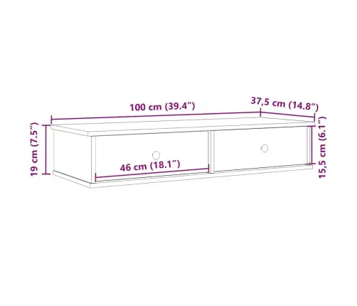 Sienas Plaukts Ar Atvilktnēm Pelēka Ozola 100X37,5X19 Cm Vidaxl