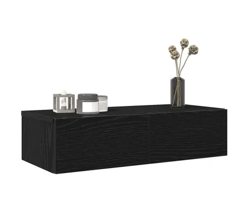 Sienas Plaukts Ar Atvilktnēm Melns 60X26,5X15Cm, Skaidu Plāksne Vidaxl