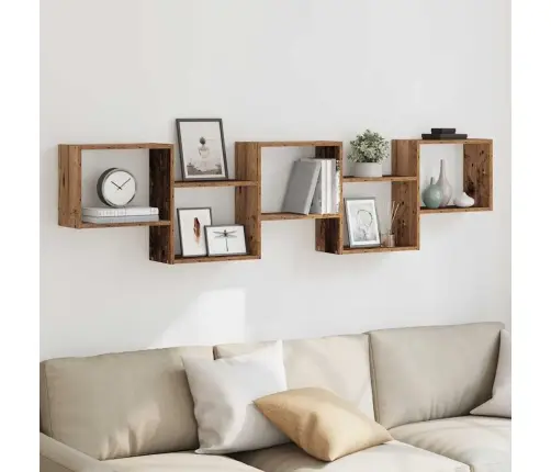 Sienas Plaukts, 5 Nodalījumi, Veca Koka, Skaidu Plāksne Vidaxl