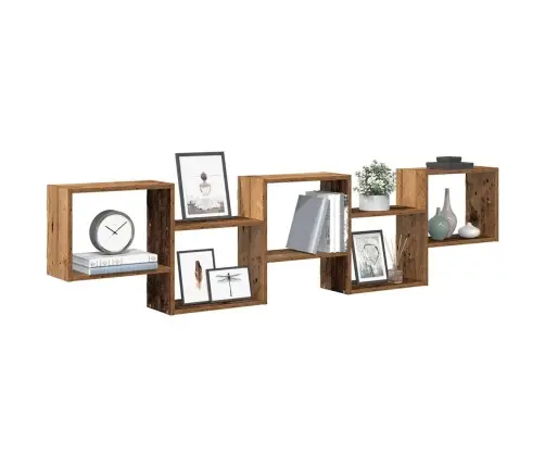 Sienas Plaukts, 5 Nodalījumi, Veca Koka, Skaidu Plāksne Vidaxl