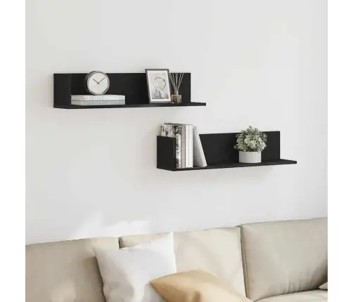 Sienas Plaukti, 2 Gab., 75X16,5X16,5 Cm, Melns, Skaidu Plāksne Vidaxl