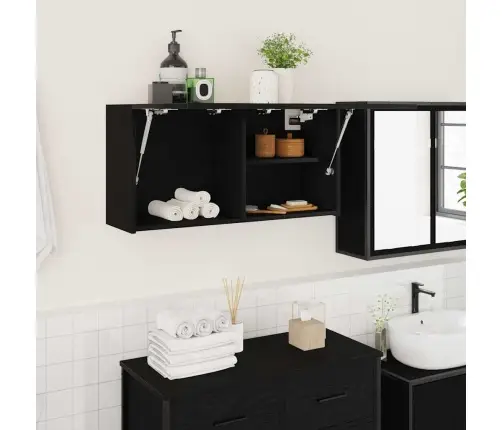 Sieninė Vonios Kambario Spintelė, Juodos, 80X25X40cm Mediena