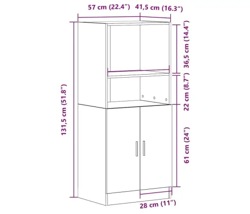 Virtuves Skapītis, Pelēks, 57X41,5X131,5 Cm, Inženierijas Koks Vidaxl