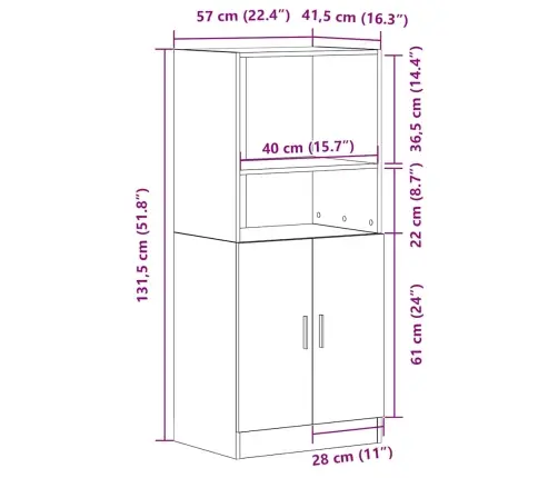 Virtuves Skapītis Koka Krāsa 57X41,5X131,5 Cm Inženierijas Koks Vidaxl