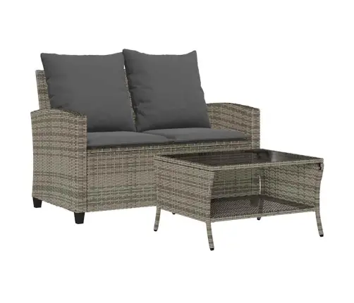 Divvietīgs Dārza Dīvāns Ar Spilveniem Un Galdu, Pelēks Vidaxl