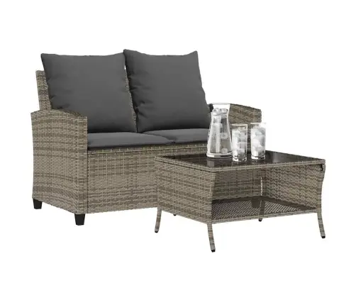 Divvietīgs Dārza Dīvāns Ar Spilveniem Un Galdu, Pelēks Vidaxl