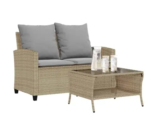Dvivietė Sodo Sofa Su Staliuku Ir Pagalvėlėmis, Smėlio Spalvos