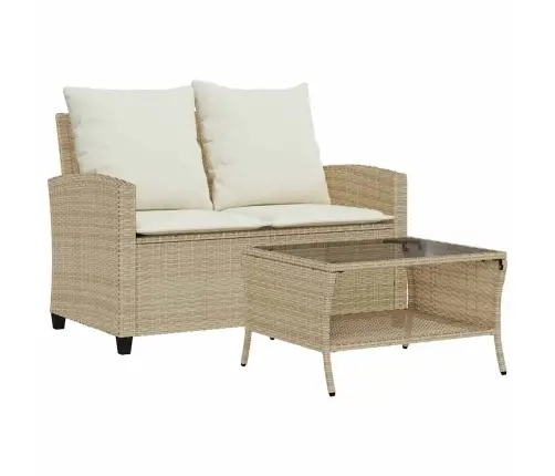 Divvietīgs Dārza Dīvāns Ar Spilveniem Un Galdu Bēšs Vidaxl