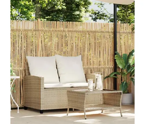 Divvietīgs Dārza Dīvāns Ar Spilveniem Un Galdu Bēšs Vidaxl