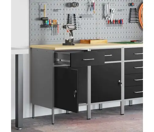 Darbo Spinta Su Stalčių 2 Pcs Juoda Ir Pilka 100 X 55 X 85 Cm