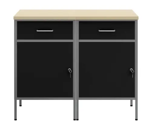 Darbo Spinta Su Stalčių 2 Pcs Juoda Ir Pilka 100 X 55 X 85 Cm