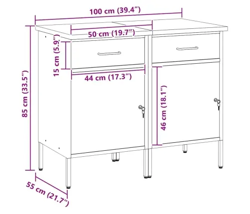 Darba Skapis Ar Slēdzeni 2 Pcs Melns Un Pelēks 100 X 55 X 85 Cm Vidaxl