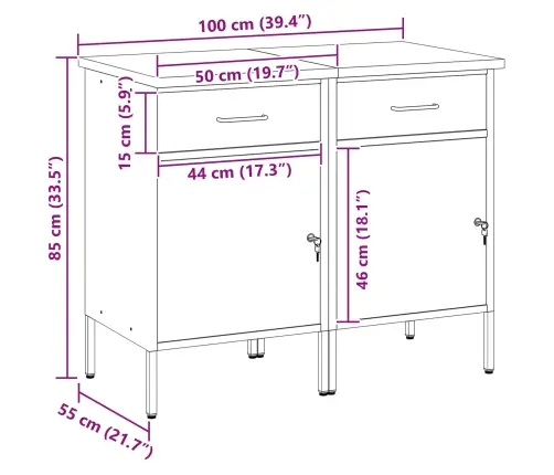 Darba Skapis Ar Slēdzeni 2 Pcs Melns Un Pelēks 100 X 55 X 85 Cm Vidaxl