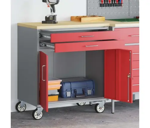 Töökapp Sahtliga Rattaga 2 Pcs Punane Ja Hall 100 X 55 X 85 Cm