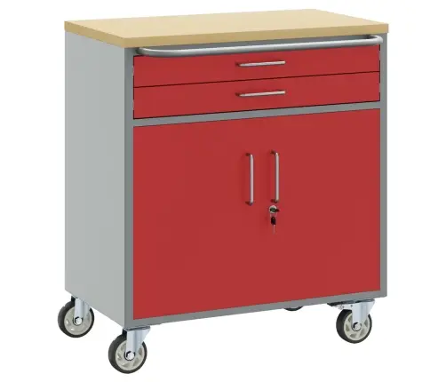 Töökapp Sahtliga Rattaga 2 Pcs Punane Ja Hall 100 X 55 X 85 Cm