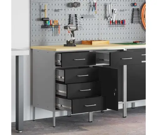 Darba Skapis Ar Riteni 2 Pcs Melns Un Pelēks 100 X 55 X 85 Cm Vidaxl