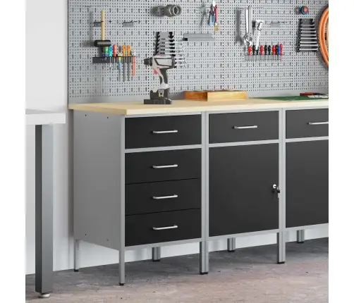 Darba Skapis Ar Riteni 2 Pcs Melns Un Pelēks 100 X 55 X 85 Cm Vidaxl