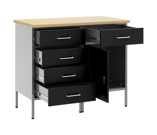 Darba Skapis Ar Riteni 2 Pcs Melns Un Pelēks 100 X 55 X 85 Cm Vidaxl