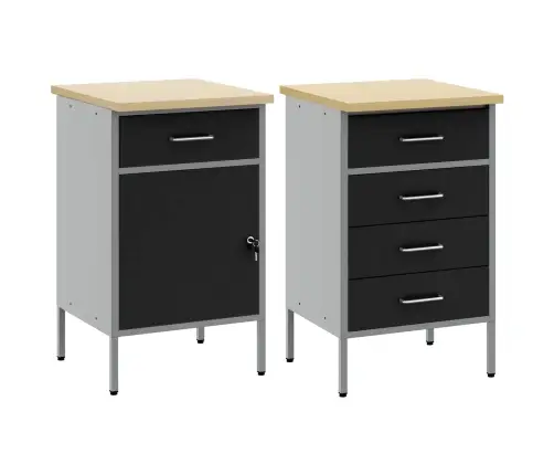 Darba Skapis Ar Riteni 2 Pcs Melns Un Pelēks 100 X 55 X 85 Cm Vidaxl