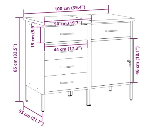 Darba Skapis Ar Riteni 2 Pcs Sarkans Un Pelēks 100 X 55 X 85 Cm Vidaxl