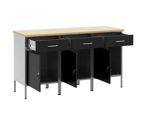 Töökapp Sahtliga Lukuga 3 Pcs Must Ja Hall 150 X 55 X 85 Cm