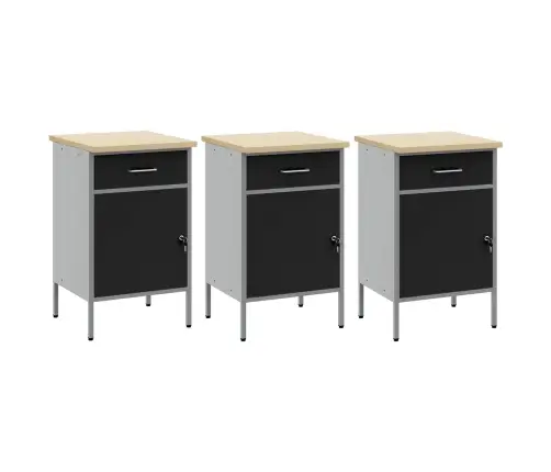 Töökapp Sahtliga Lukuga 3 Pcs Must Ja Hall 150 X 55 X 85 Cm