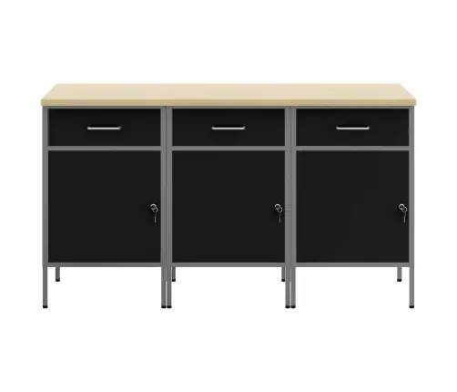 Töökapp Sahtliga Lukuga 3 Pcs Must Ja Hall 150 X 55 X 85 Cm