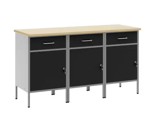 Töökapp Sahtliga Lukuga 3 Pcs Must Ja Hall 150 X 55 X 85 Cm