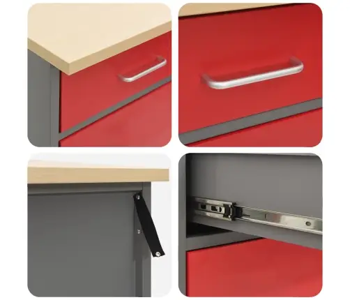 Darba Skapis 3 Pcs Sarkans Un Pelēks 150 X 55 X 85 Cm Vidaxl