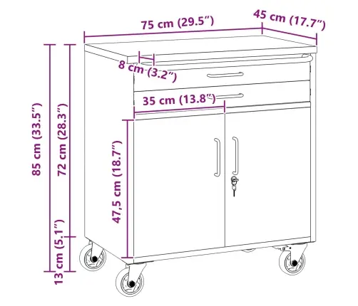 Töökapp Sahtliga Rattaga 3 Pcs Must Ja Hall 150 X 55 X 85 Cm