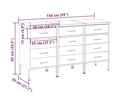 Darba Skapis 3 Pcs Sarkans Un Pelēks 150 X 55 X 85 Cm Vidaxl