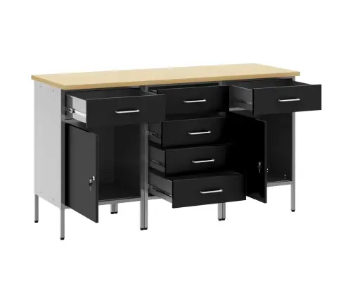 Darba Skapis Ar Riteni 3 Pcs Melns Un Pelēks 150 X 55 X 85 Cm Vidaxl