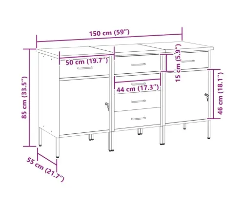 Darba Skapis Ar Riteni 3 Pcs Sarkans Un Pelēks 150 X 55 X 85 Cm Vidaxl