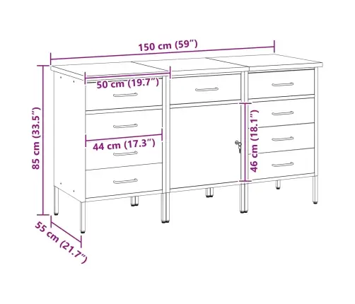 Darba Skapis Ar Slēdzeni 3 Pcs Melns Un Pelēks 150 X 55 X 85 Cm Vidaxl