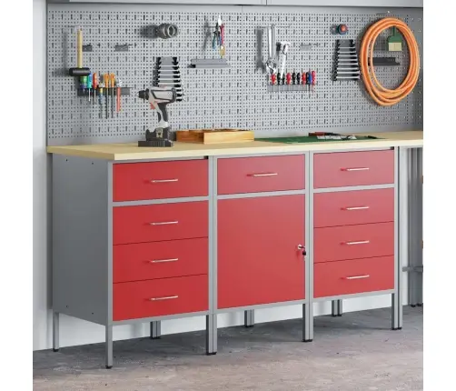 Töökapp Sahtliga Lukuga 3 Pcs Punane Ja Hall 150 X 55 X 85 Cm