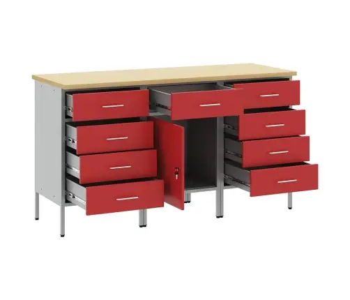 Töökapp Sahtliga Lukuga 3 Pcs Punane Ja Hall 150 X 55 X 85 Cm