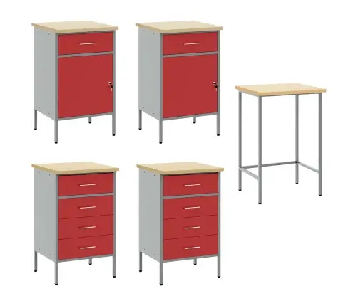 Töökapp Sahtliga Lukuga 3 Pcs Punane Ja Hall 150 X 55 X 85 Cm