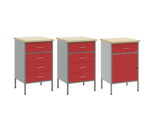 Darba Skapis 3 Pcs Sarkans Un Pelēks 150 X 55 X 85 Cm Vidaxl