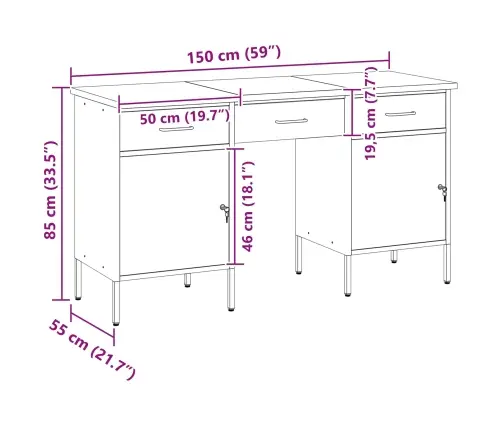 Darba Skapis Ar Atvilktni 3 Pcs Melna 150 X 55 X 85 Cm Vidaxl