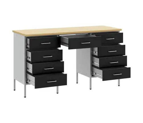 3 Daļu Darbnīcas Skapja Un Galda Komplekts Melnā Inženierijas Koksnē Un Tēraudā Vidaxl